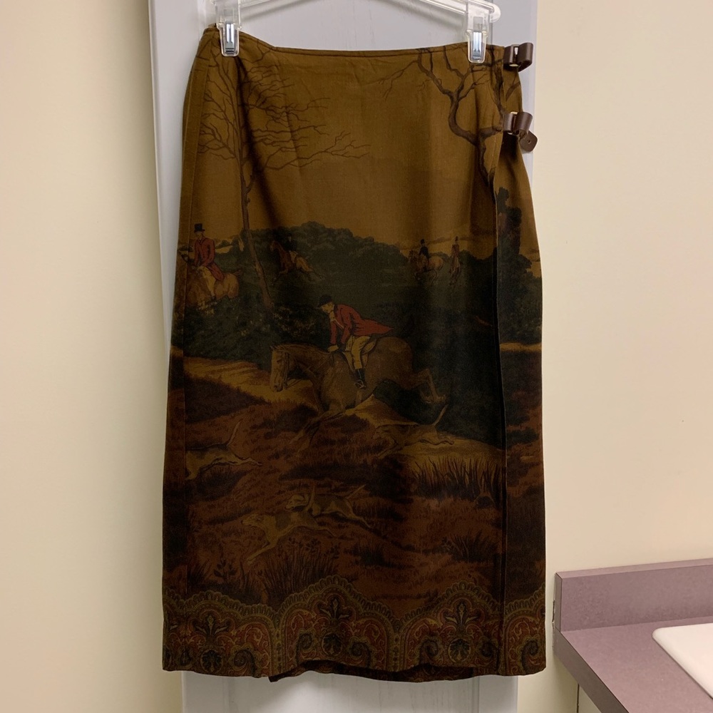 Ralph Lauren Equestrian hunt scene wrap skirt -EUC